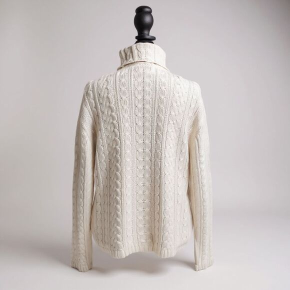 Amanda Smith Cable Knit Sweater Turtle neck L Cream Classic Fall Winter Pullover - Picture 7 of 7